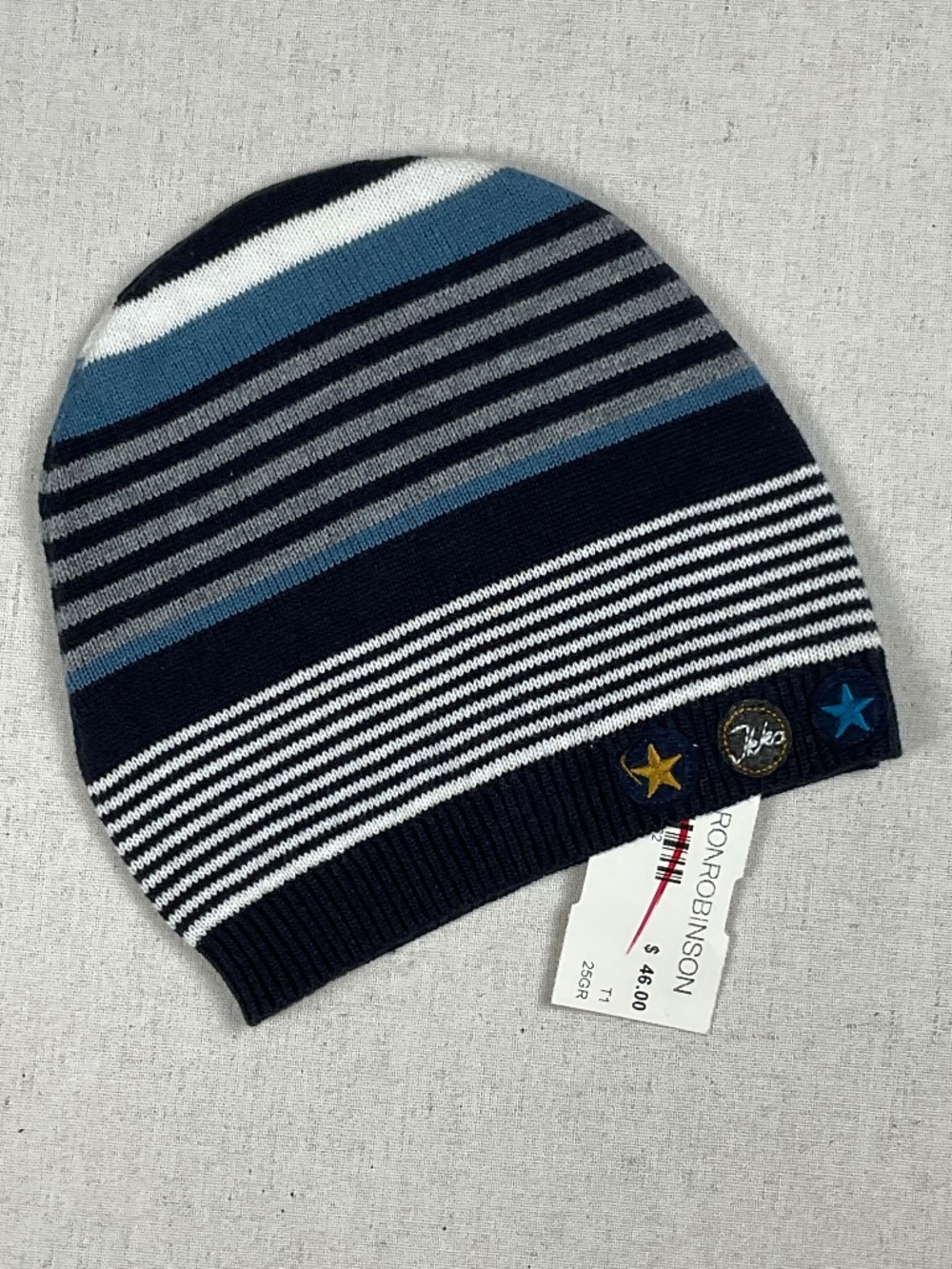 IKKS Baby Toddler Striped Knit Beanie Navy Blue Stars NWT Size T1